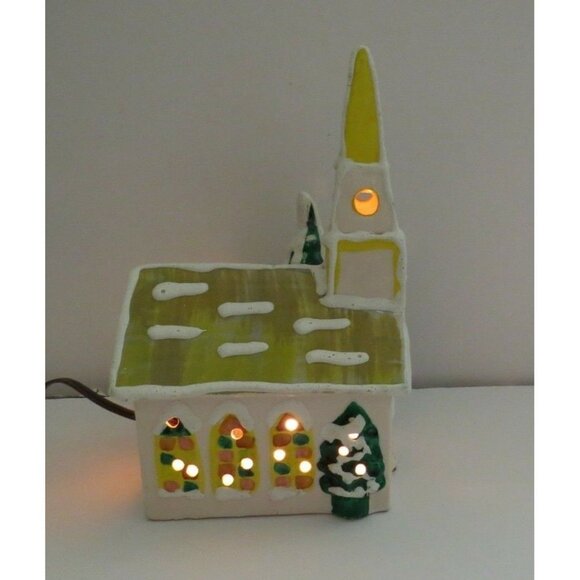 Christmas Village Frosted Church Lamp Lighted Night Scene 9.5" tall x 8" wide - Picture 8 of 9